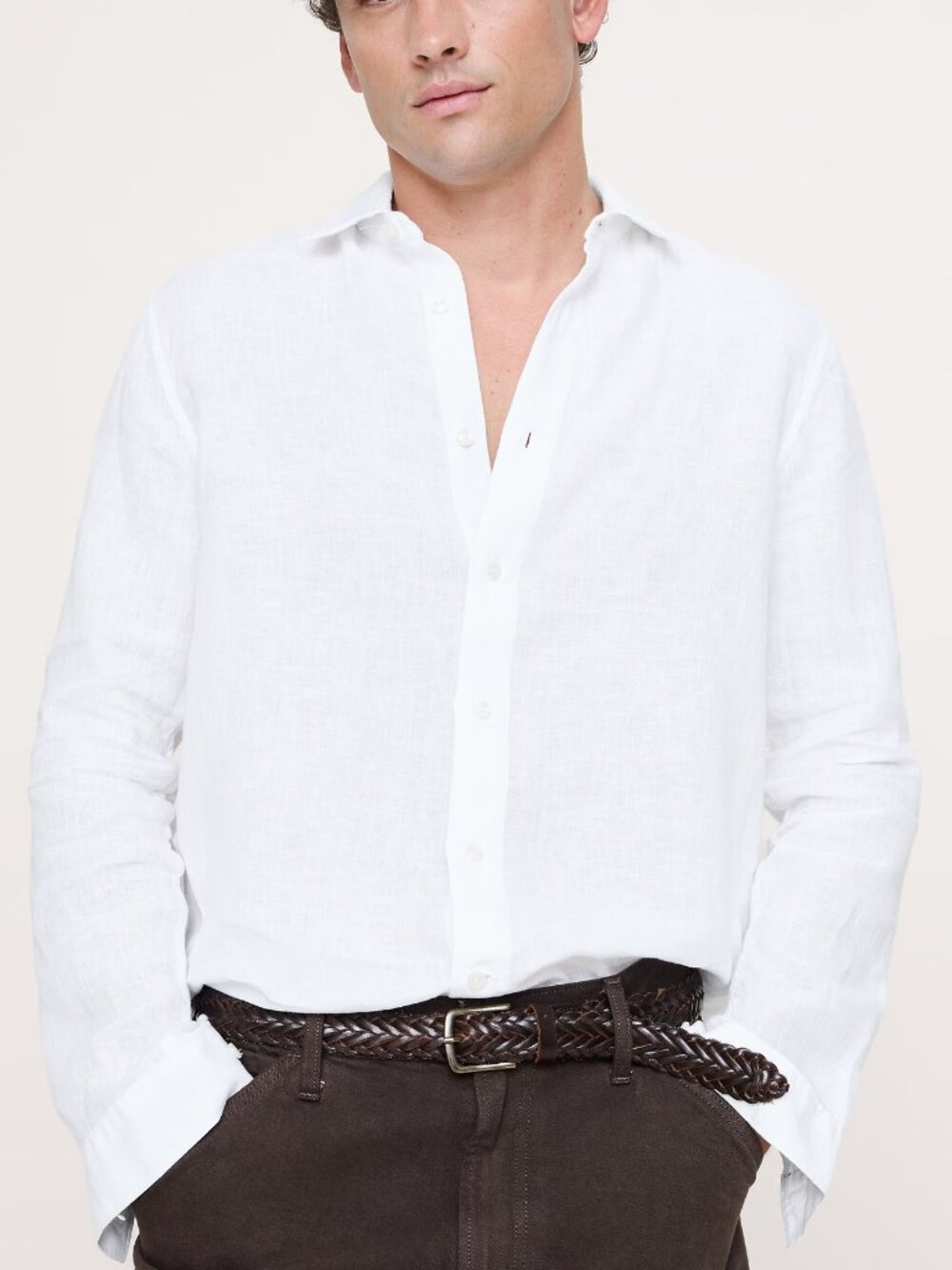 NWT! Banana Republic Men's White 100% Euro Linen Standard-Fit L/S Shirt L - Picture 1 of 4